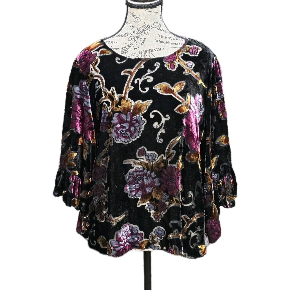 W5 Velvet Burnout top Womens L Floral Whimsigoth Dark Fairy Romantic Poetcore
